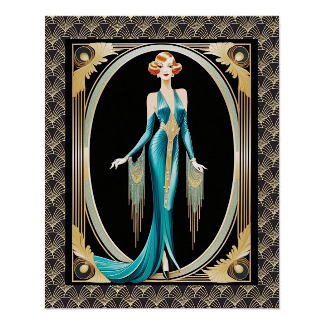 Póster Muito Elegante Art Deco Lady. (Frente)