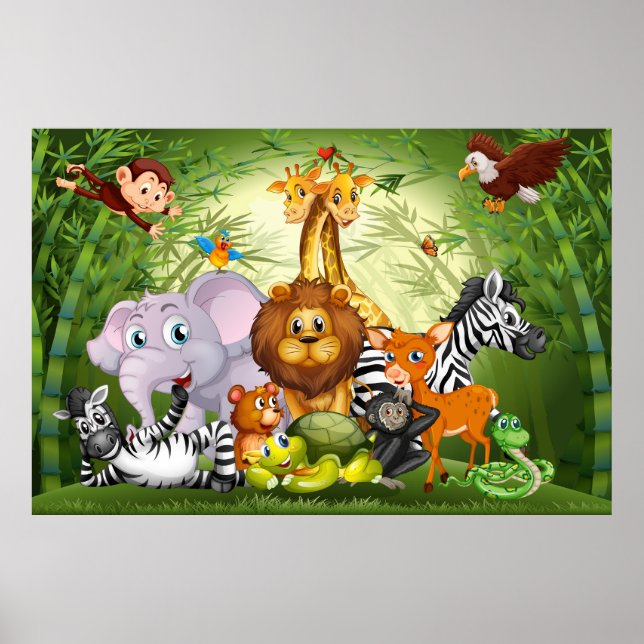 Poster Muitos Animais Curiosos Floresta de Bambu (Frente)