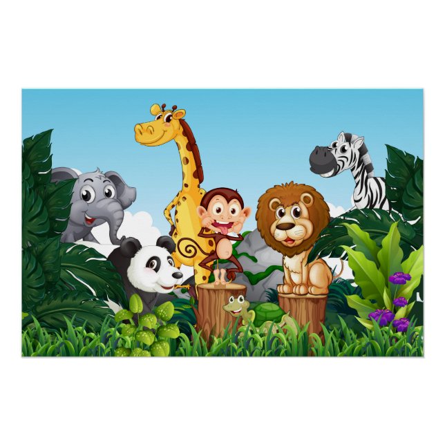 Póster Muitos animais de estimação na floresta (Frente)