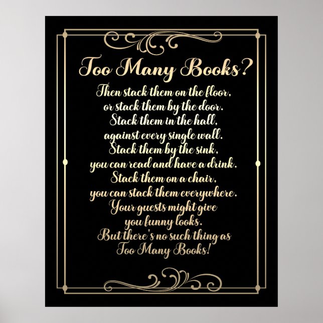 Poster Muitos Livros Poem Preto E Dourado (Frente)