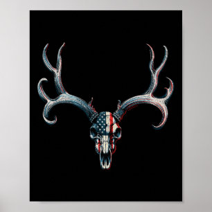 Poster Mule Deer Hunting - Bandeira Americana No Crânio D