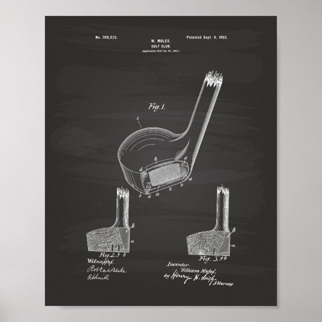 Poster Mules Golf Club 1902 Patent Art - Chalkboard (Frente)
