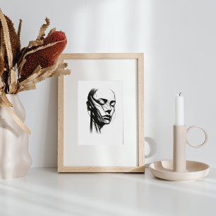 Poster Mulher Abstrato a Preto e Branco