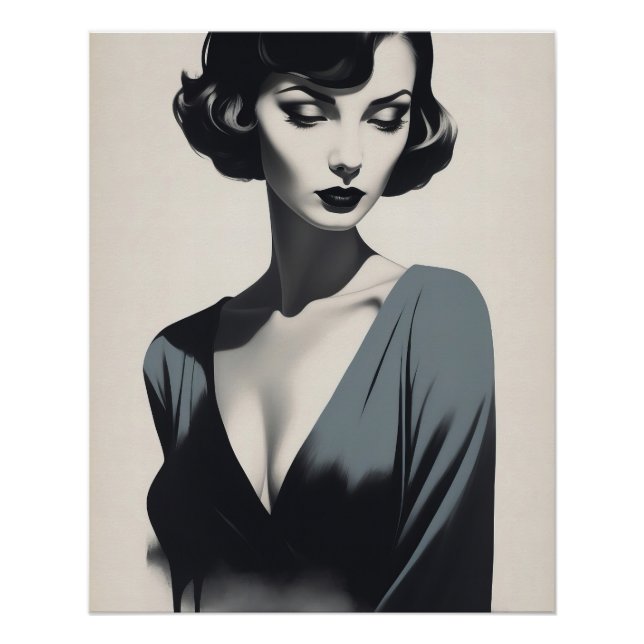 Póster Mulher Abstrato branca e negra (Frente)