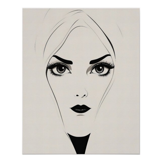 Póster Mulher Abstrato Branca e Negra Negra (Frente)