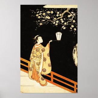 Poster Mulher Admira Flores de Ameixa à Noite
