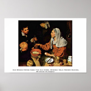 Poster Mulher adulta que frita ovos (cozinheiro idoso)