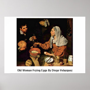 Póster Mulher adulta que frita ovos por Diego Velázquez