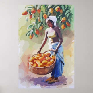 Poster Mulher africana coletando fruta de mongo