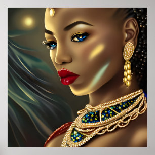 Poster Mulher africana exótica deslumbrante jóia vermelha