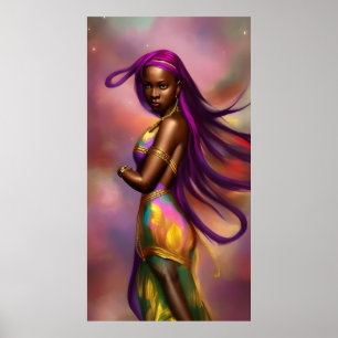 Poster Mulher africana fantástica mágica cabelo colorido 