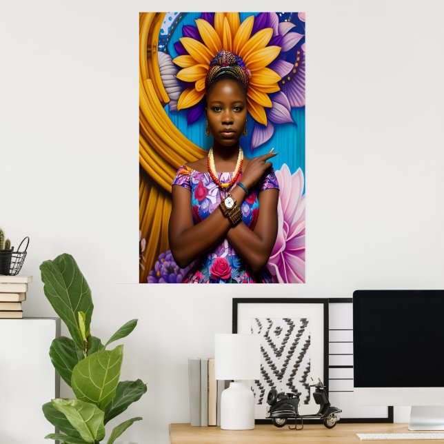 Poster Mulher africana linda com um relógio (Escritório em casa)