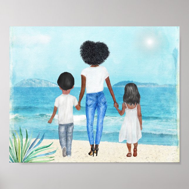 Poster Mulher afro-americana com Children Beach (Frente)