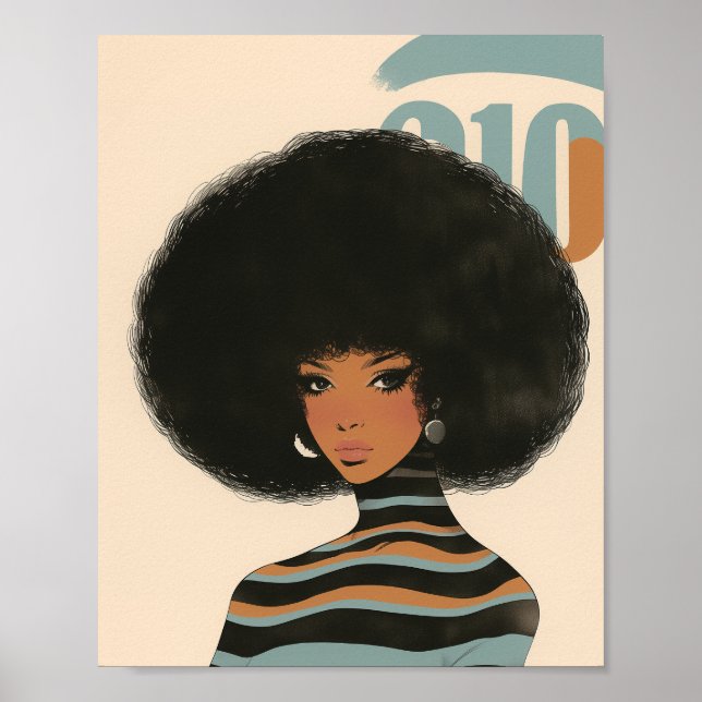 Poster Mulher afro-americana linda com afro (Frente)