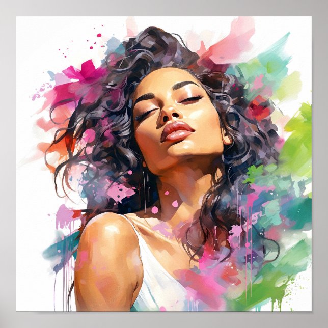 Poster Mulher afro-americana rosa e verde (Frente)