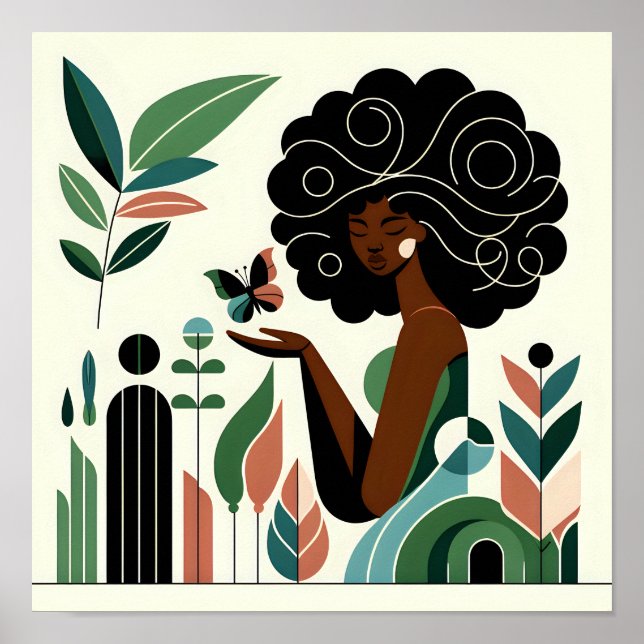 Poster Mulher afro-americana segurando borboleta (Frente)
