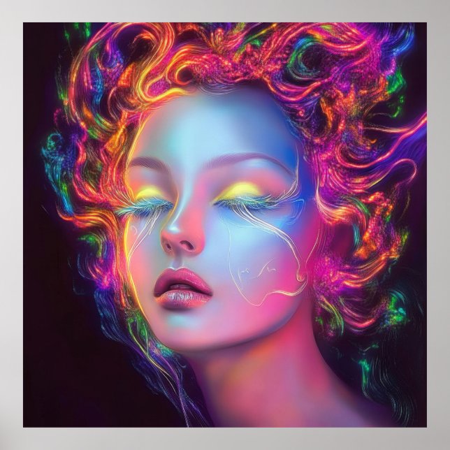 Poster Mulher alienígena com cabelo cósmico (Frente)