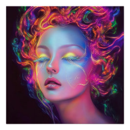 Póster Mulher alienígena com cabelo cósmico