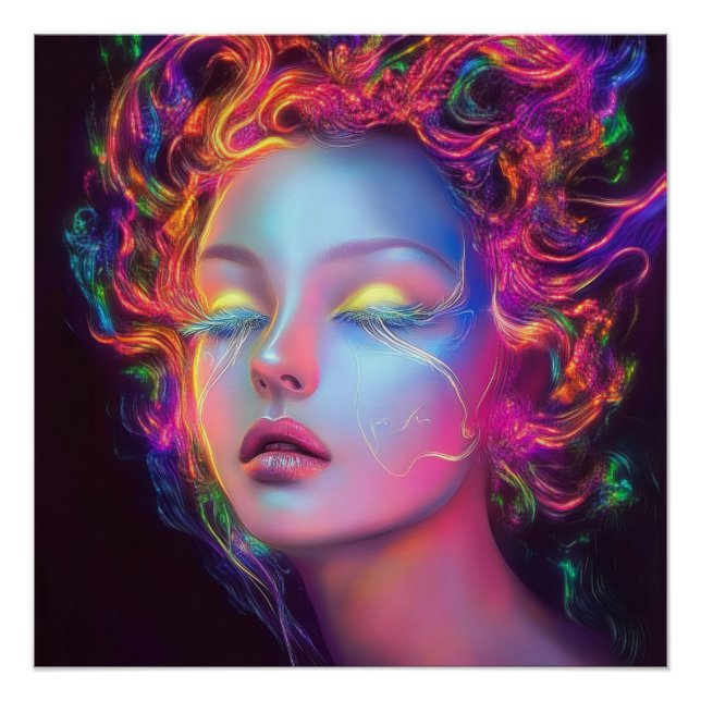 Póster Mulher alienígena com cabelo cósmico (Frente)