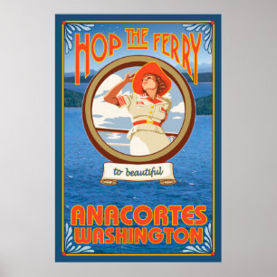 Poster Mulher Andando Ferry - Anacortes Washington