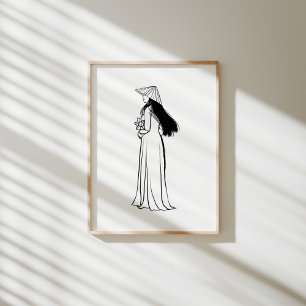 Poster Mulher Ao Dai vietnamita com Lotus e Non La