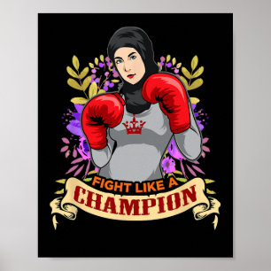 Poster Mulher Árabe Empoderada com Hijab Boxe Kickboxing