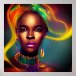 Poster Mulher arco-íris africana mágica colorida