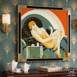 Póster Mulher Art Déco Antiga Reclinada no Sofá, Chompre