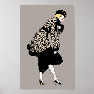 Póster Mulher Art Déco Vintage com Casaco Estampado de Le
