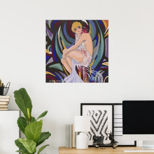 Poster Mulher Art Déco Vintage com Cortinas por S. Chompr