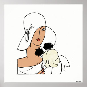 Poster Mulher Art Déco Vintage com Flores Usando Chapéu C