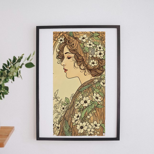 Póster Mulher Art Nouveau com flores da primavera  (Criador carregado)