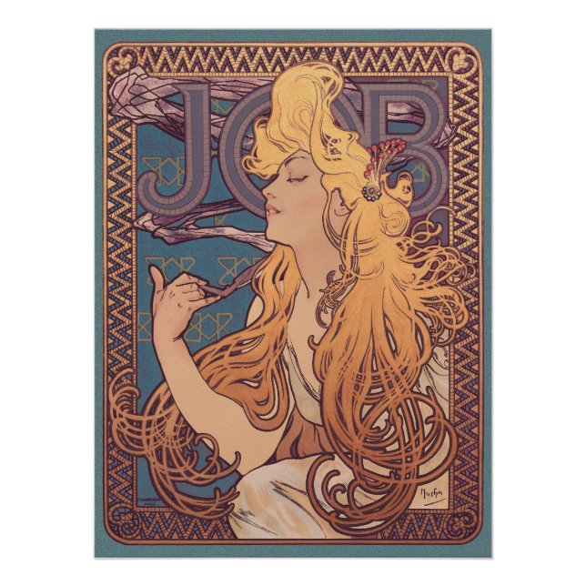 Póster Mulher Art Nouveau do trabalho de Alfonse Mucha (Frente)