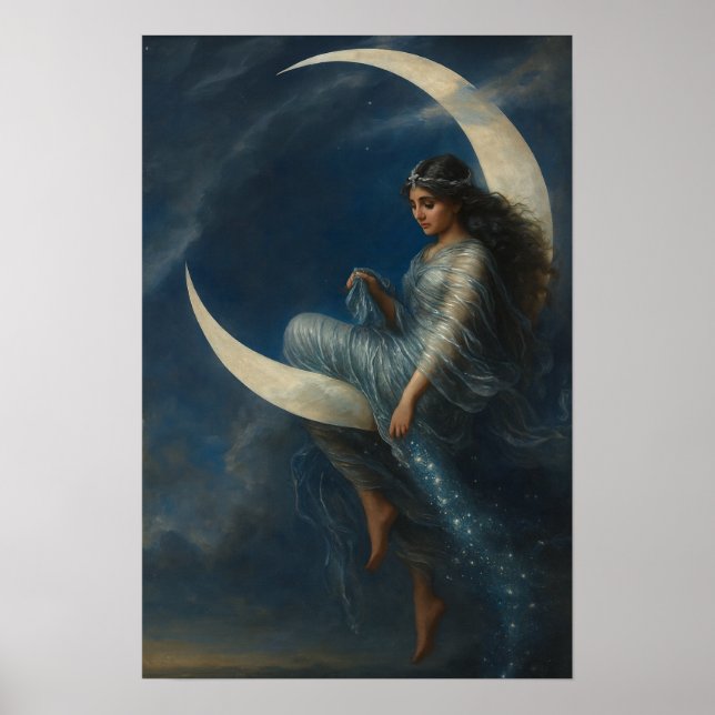Poster Mulher Art Nouveau na Lua Crescente (Frente)