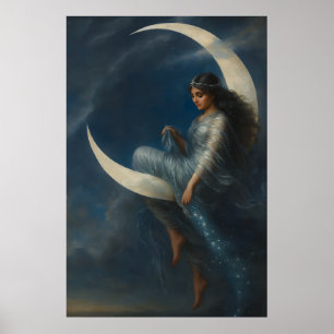 Poster Mulher Art Nouveau na Lua Crescente