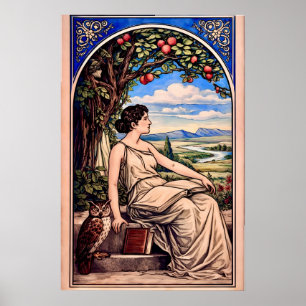 Poster Mulher Art Nouveau Vintage Lendo Debaixo da Árvore