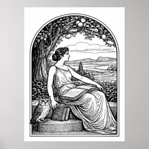 Poster Mulher Art Nouveau Vintage Lendo Debaixo da Árvore