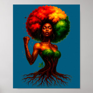 Poster Mulher árvore afro rainha negra orgulho raízes mel