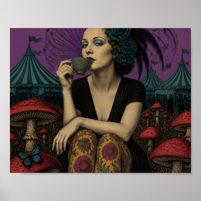 Poster Mulher Bebe Chá no Circo (Frente)