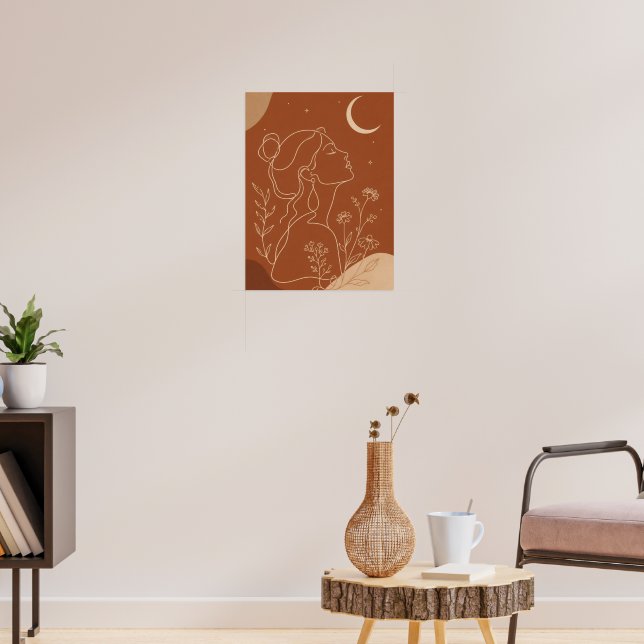 Poster Mulher Boho Celestial Arte de Linha com Lua e Estr (Sala de Estar 3)