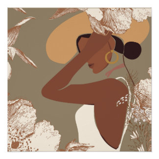Póster Mulher Boho com Arte de Linha Floral Estética Neut