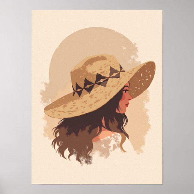 Poster Mulher-boho com Woven Hat Wall Art (Frente)