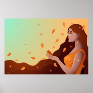 Poster Mulher Bonita como Representação do Outono