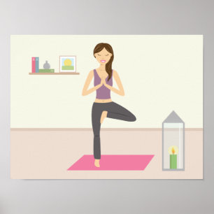 Póster Mulher Bonita Fazendo Yoga em uma Sala Decorada