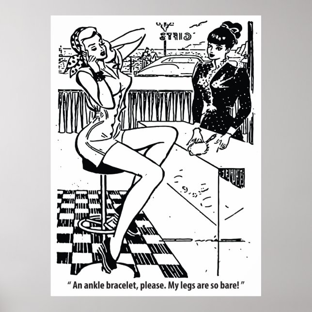 Poster Mulher Bonita na Loja, Humor, Vintage (Frente)