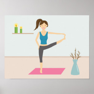 Poster Mulher Bonita Praticando Yoga Em Uma Sala Elegante