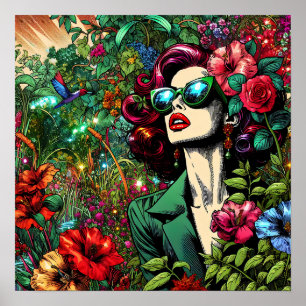 Poster Mulher bonito no Jardim Flor
