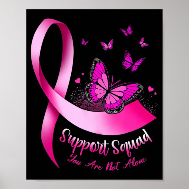Poster Mulher Borboleta Suporta Cancer de Mama de Esquadr (Frente)