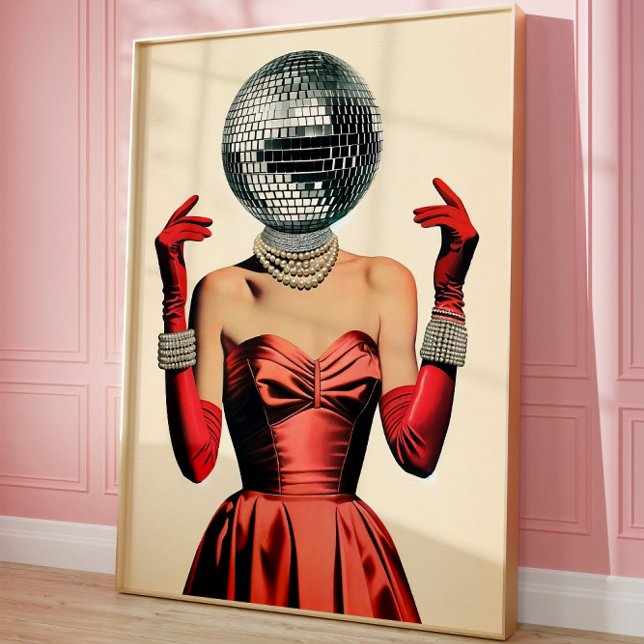 Poster Mulher Cabeça de Bola de Discoteca Arte de Parede, (Disco ball art)