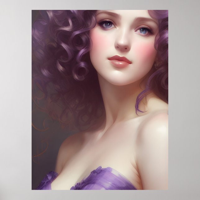 Poster Mulher Cabeleira Curly em Roxo (Frente)